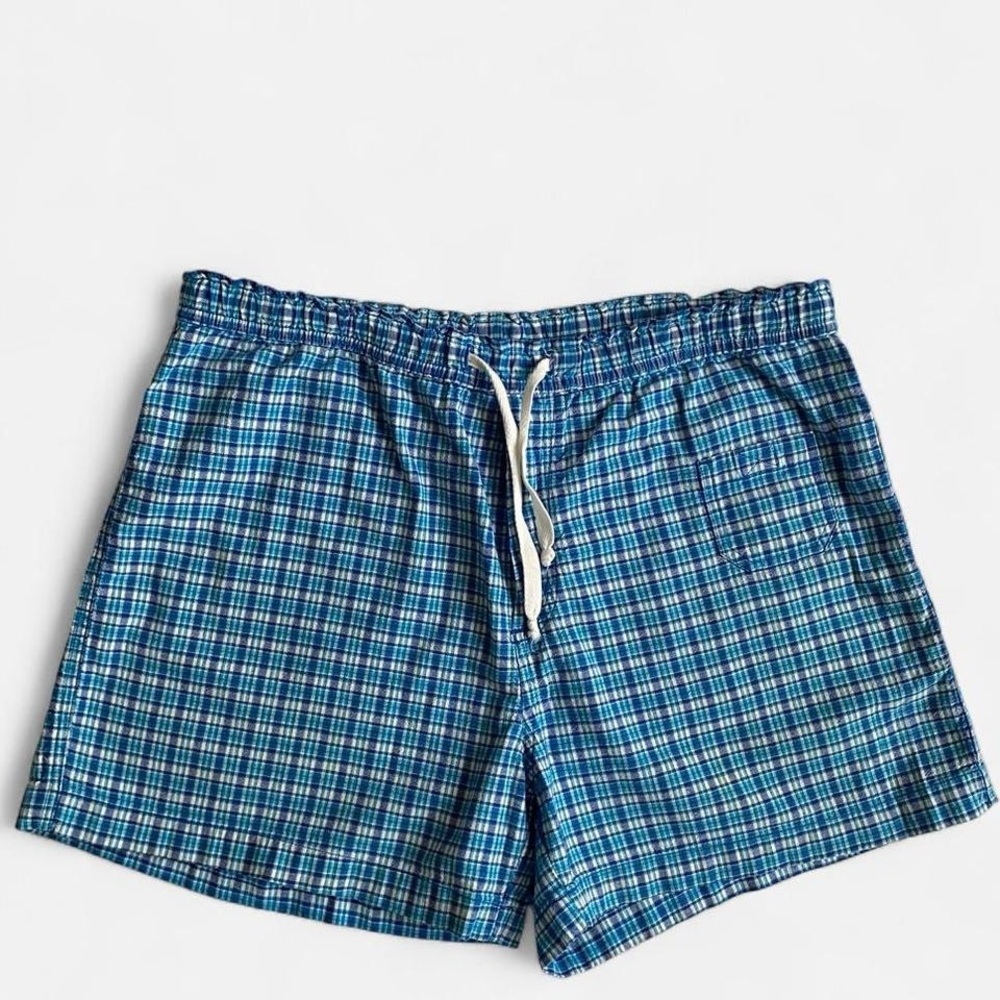 Vintage blue plaid cotton shorts